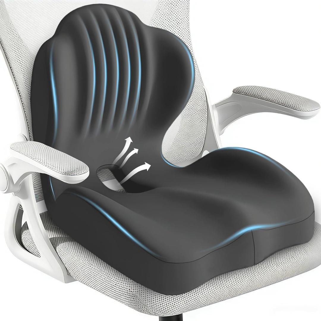 Seat Cushion for Office Chair and Car, L-Shaped Ergonomic Seat Cushions,Memory Foam Orthopedic Cushion with Coccyx Hollow,Lumbar Support & Tailbone Pain Relief for Car, Truck, Home,Gaming Chair,Gray