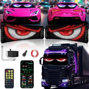 2 Pack Devil Eyes Light for Cars, LED Car Sign Windshield Display, Truck Decoration Programmable Matrix Remote/App Control, Custom Text/GIFS for Sedans, SUVs, Trucks, 14"x4" (3.9" x 13.8")