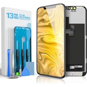 Screen Replacement for iPhone 13 Pro Max, 6.7 Inch Full HD LCD and Touch Digitizer Assembly Includes Repair Tools, Waterproof Adhesive, and Tempered Glass Screen Protector