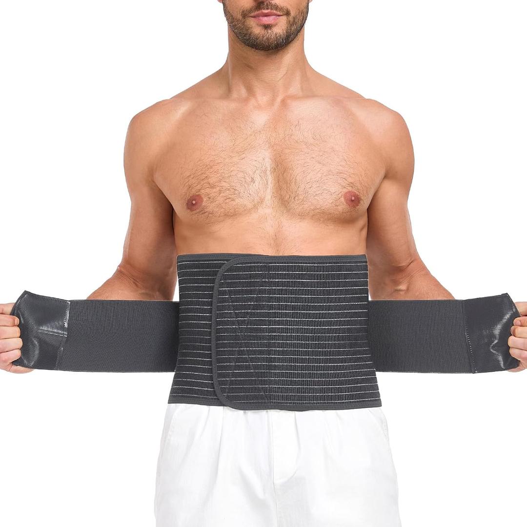 Abdominal Binder for Men and Women Post Surgery & Postpartum Recovery Hernia Support Belt Waist Trainer for Men Adjustable Compression Wrap (Black,XL)