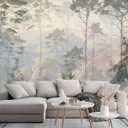 Toolhom Hazy Forest Wall Mural, Abstract Nature Landscape Wallpaper, Background Wall Decoration Patterns Non-self-Adhesive, Size: 149" x 96"
