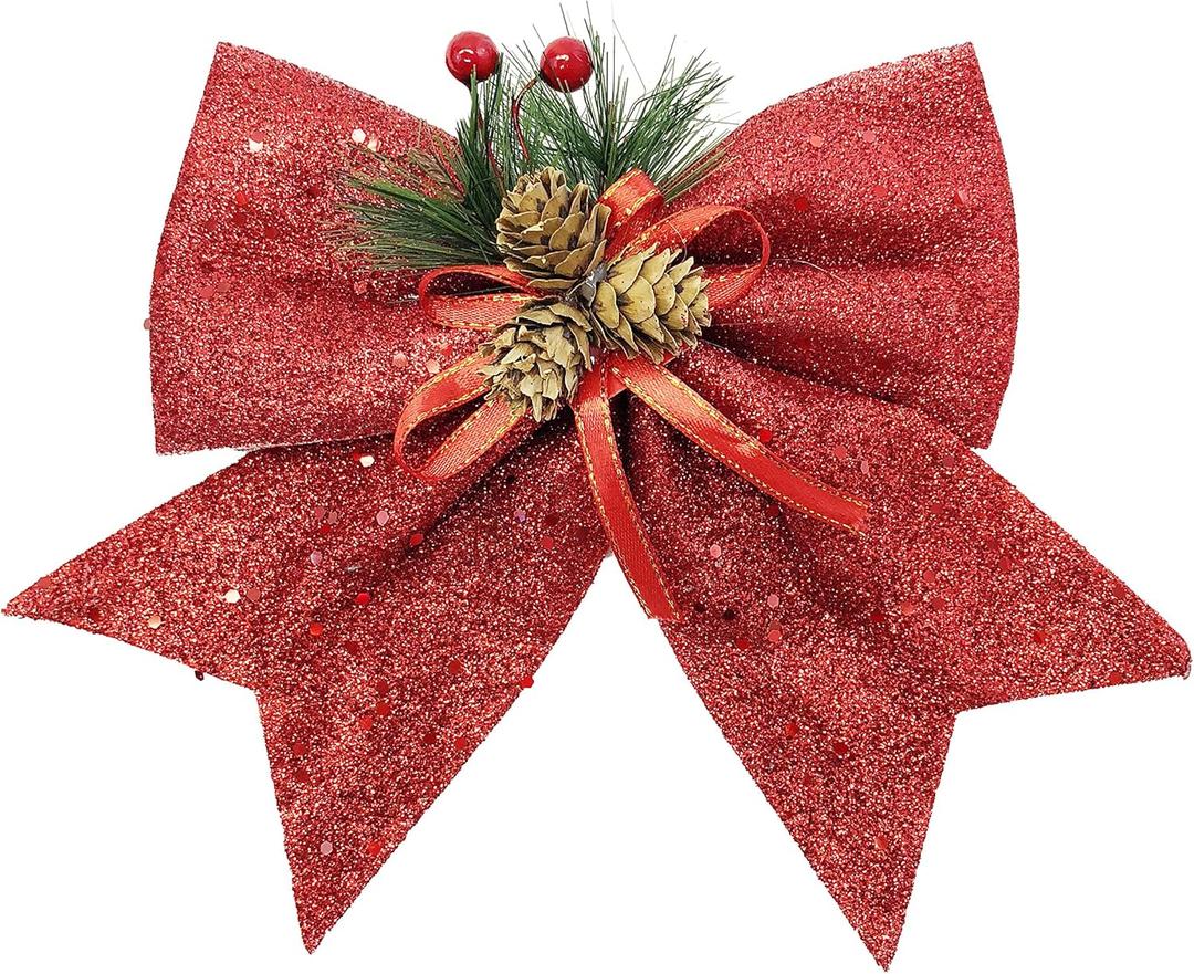 allgala Christmas Decorative Bows for Wreath Garland Treetopper Christmas Tree (07" Med Red 4-PK)-XBW93024