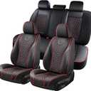 Doogo SeatCovers Full Set, Leather SeatCovers, Waterproof 5 Seats Black and Red Driver SeatCovers, Car Seat Protector Accessories Fit for Most Vehicles
