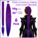 6 Pack 26 Inch Long Purple Hair Extensions for Women, Afro Synthetic Pre Stretched Braiding Hair Funny Hairpieces for Nightclubs Music Festival Bachelorette Party Wedding Halloween Christmas