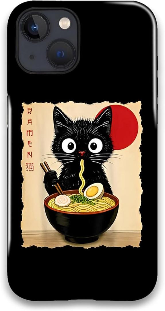 Cute Anime Cat Phone Case,Dual-Layer Funny Japanese Cat Ramen Cartoon Phone Case for iPhone 12