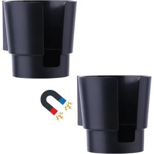 Universal Magnetic Cup Holder, Heavy Duty Plastic Drink Holder, Magnet Cup Holder for Bus Tractor Van RV, Vertical or Horizontal Mount, Fits Most Cups, Bottles, Cans, Tumblers, Black 2 Pack