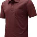 Rdruko Men's Polo Shirts Short Sleeve Quick Dry Outdoor Golf Sports Shirts with Pocket (4X-Large, Wine Red)