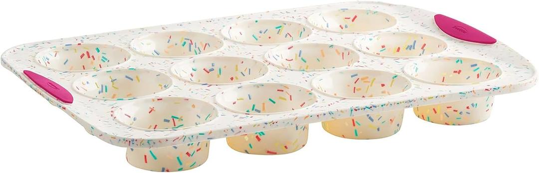 Trudeau Structured Silicone Muffin Pan, 12 Cup, Confetti/Fuschia