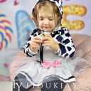 fioukiay Baby Girl Halloween Animal Outfits Infant Long Sleeve Romper Tutu Pant With Hooded Coat 3PC Clothes Set (6-12 Months, White Cow)