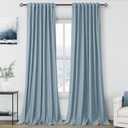 100% Blackout Linen Curtains 90 inch Length 2 Panels for Living Room Loop Pocket Pinch Pleated Black Out Drapes Blue Colored Heat Reducing Total Blackout Window Curtains for Bedroom 90 inches Long (52"W x 90"L (Pack of 2))