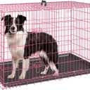 FDW Dog Crate for Medium Dogs 36 Inch Folding Metal WirePet Cage Double Door W/Divider Panel Indoor Outdoor Kennel Leak-Proof Plastic Tray,Pink (36.0"L x 22.0"W x 24.0"H)