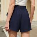 NILOINE 2025 Womens Elastic Waist Beach Shorts High Rise Athletic Shorts Pure Color Pull On Short Pants with Pockets(1-Navy,XX-Large) (Blue)