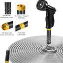100ft Garden Hose, Heavy Duty Metal Water Hose 100 ft with 10 Function Nozzle, Flexible No-Kink, Pet-Proof & Puncture-Proof Stainless Steel Outdoor Hose for Yard