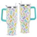 Nqhsionv Easter Tumbler 40 oz Colorful Bunny Peeps Coffee Travel Mug Stainless Steel Rabbit Insulated Cup with Handle and Straw Spring Happy Easter Decor Gifts for Women