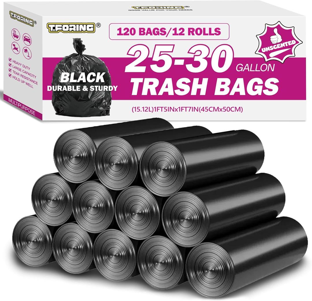 25-30 Gallon Trash Bags Black 120 Count - 32" x 36" Large Kitchen Garbage Bags, 20+ Gallon Trash Can Liners Unscented, Multipurpose for Home, Office, Daily Household Use