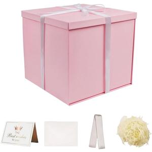 UoeRing Matte Pink Large Gift Box 1Pcs 12x12x11 Inch,Gift Box with Lid for Presents Birthdays,Christmas Valentine's Day,Mother's Day, with Ribbon Card Envelope Shredded Paper Fill