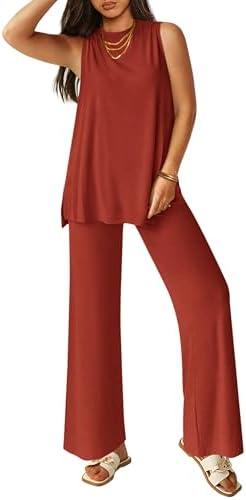 PRETTYGARDEN Women's 2 Piece Lounge Set 2025 Summer Casual Loose Tank Top Wide Leg Pants Matching Travel Outfits Tracksuit Size L