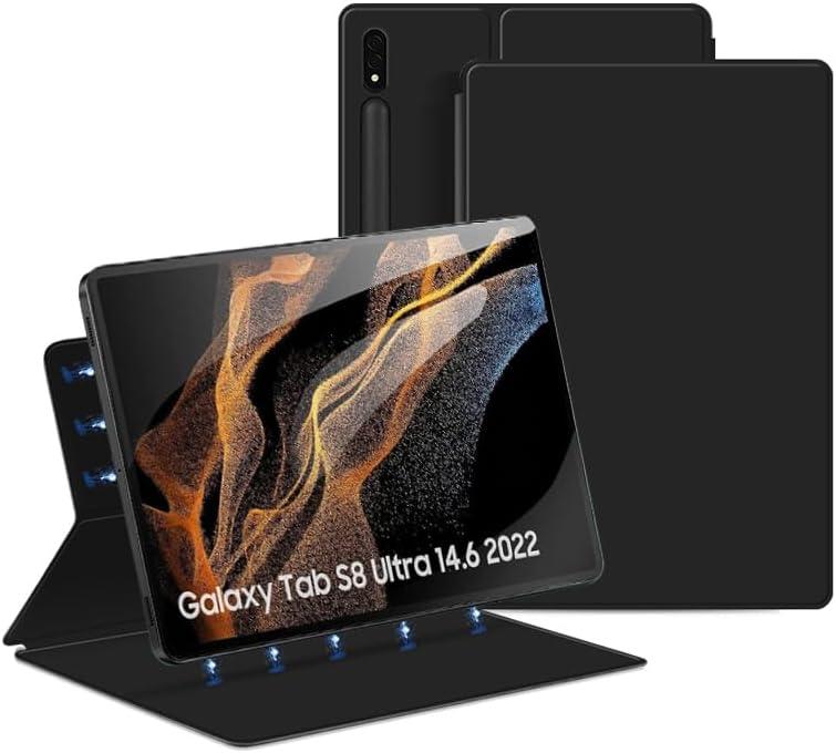 Magnetic Case for Galaxy Tab S8 Ultra 2022 14.6 Inch (SM-X900/X906) with S-Pen Holder, Lightweight and Slim Magnetic Stand Case with Auto Sleep/Wake, Black