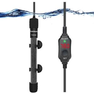 YukiHalu Small Submersible Aquarium Heater, Adjustable Mini Fish Tank Heater 25W 50W 100W 200W 300W with External Temperature Controller, LED Display, Used for 5/10/20/40/60 Gallons (100 Watts)