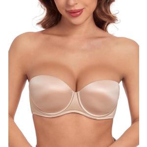 HACI Push up Strapless Bra Thick Padded Demi Underwire Add a Cup Convertible Straps Tshirts Multiway (Beige) 36A