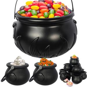 Halloween Decorations - 15 in 1 Black Cauldron Witch Cauldron Kettles Large Small Plastic Cauldron Halloween Pot Candy Bowl Holder for Halloweens& St. Patricks Day Party Favors Decor (9.8"/5.5"/2.7")