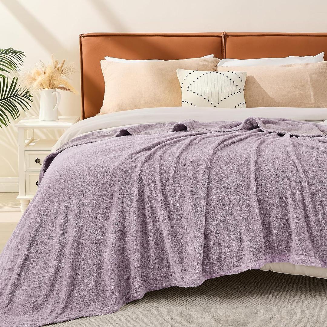 EMME Muslin and Fleece Queen Blanket Reversible - 80"*90" Lavender Soft Warm Throw Blankets for Couch Bed Picnic Travel Bed
