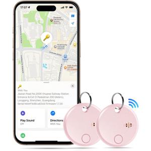 Air Tracker Tags 2 Pack - for iOS Only - Bluetooth Keys Finder Luggage Tracker Compatible with Apple Find My APP, Item Locator Item Finder for Luggage, Backpack, Suitcases - Pink