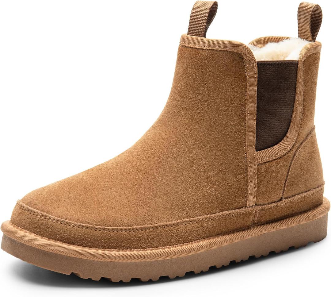 Bruno Marc Men's Winter Snow Boots FuzzyGo Rugged Suede Leather Cold Weather Warm Chelsea Outdoor Boots (12, Chesnut)