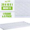 Housmile 16x20x1 Air Filter, 6 Pack, MERV 11, MPR 1000, ABS White Plastic Frame, Durable and Easy to Replace (exact dimensions: 15.6x20.6x 0.9 inch) 16×20x1 - 6 Pack