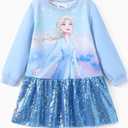 Disney Stitch Minnie Elsa Princess Sweatshirt Dress Toddler Girl Sequin Long Sleeve Pullover Clothes Fall Outfit 2-9 Years (4-5T)