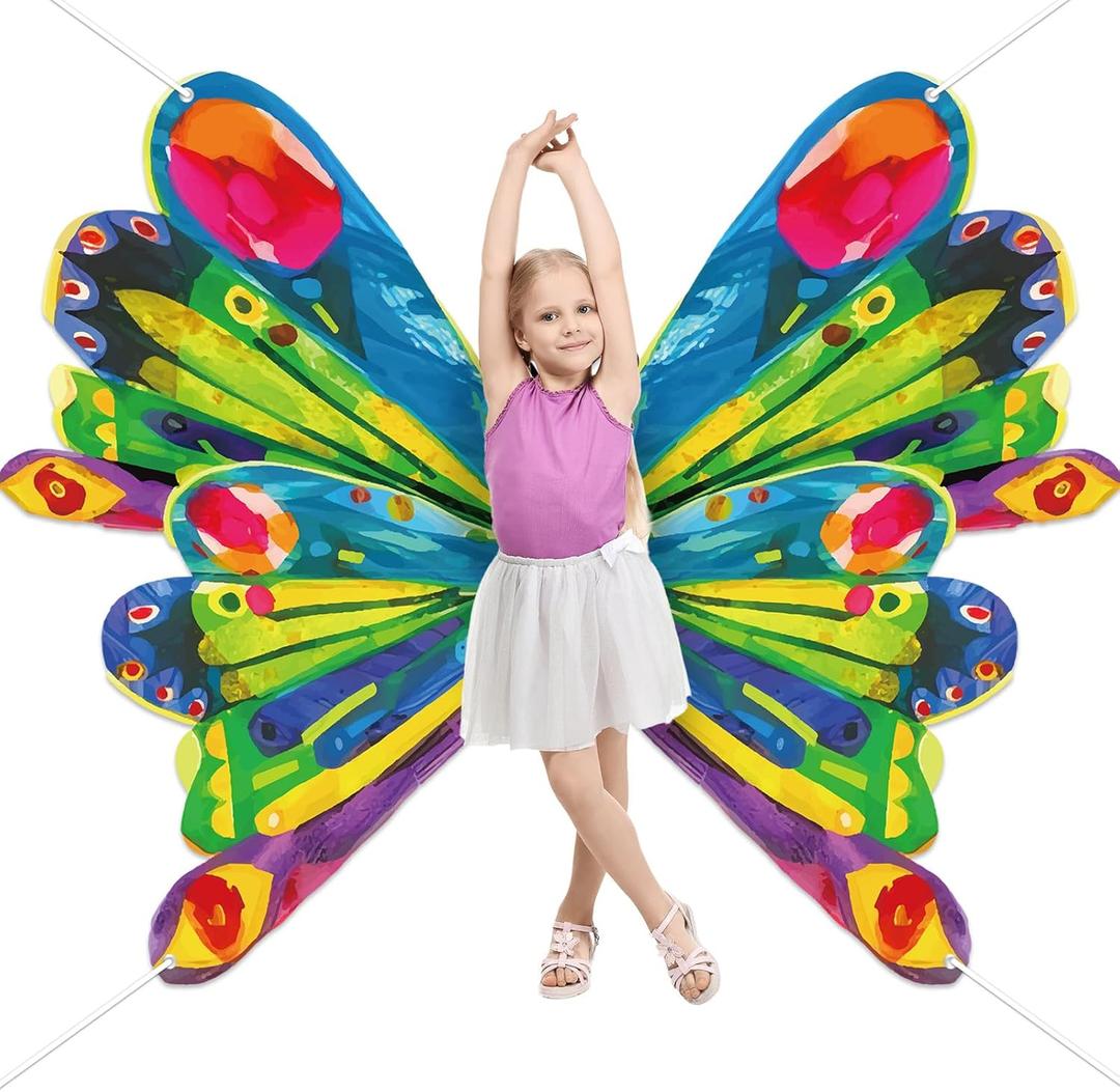 Caterpillar Theme Butterfly Wings Backdrop The Very Hungry Theme Party Supplies Green Insect Butterfly Wings Hanging Background Photo Props for Kids 1st Birthday Baby Shower Wall Decor