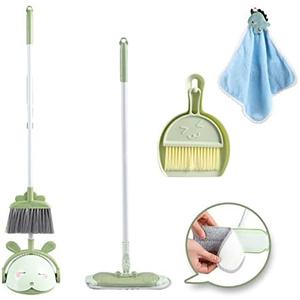 Midoneat Kids Cleaning Toy Set, Mini Child Broom, Mop and Dustpan, Little Housekeeping Helper Set ,Pretend Home Cleaning Play Set for Toddler Age 1-5,6pcs (Green)