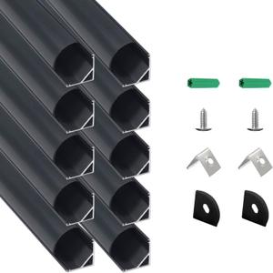 10 Pack 3.3FT Black V Shape LED Channel with Black Cover Angled Aluminum Extrusion for LED Strip Lights Trimless Recessed LED Strip Diffuser Track Profile for Under Cabinet Lighting