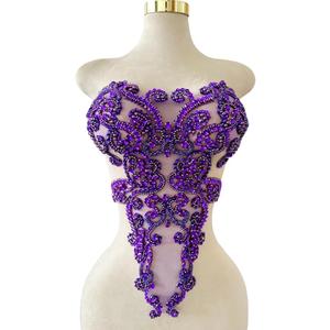 Handmade Rhinestones lace Trim Patches handsewing Beads Applique for Dress DIY Accessories 13.7X21.2inches (Black)