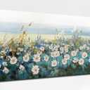 Arjun Flower Wall Art for Living Room, Teal Bedroom Canvas Daisy Floral Painting Landscape Picture Artwork Large Textured Office Home Dining Room Kitchen Wall Decor Large 48"x24"