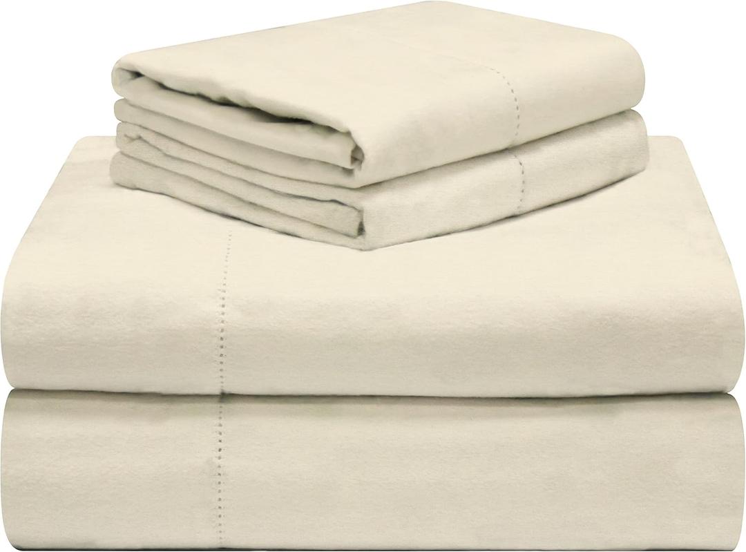 Celeste Home 190 GSM Queen, Ivory Sheet Set- Warm & Cozy - 100% Cotton Flannel Pre-Shrunk - Extra Soft - Deep Pockets - Easy Fit - Elastic All Around - Comfy - Double Brushed (Queen, Ivory)
