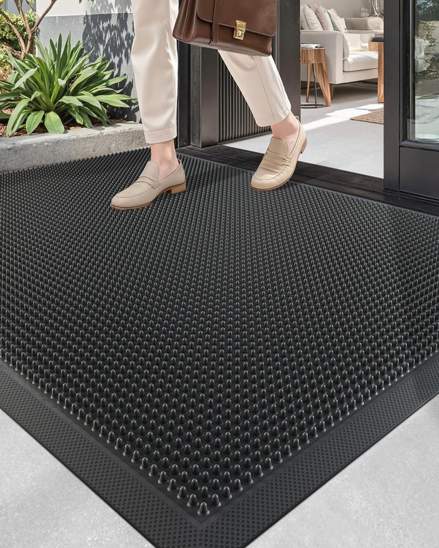 Color&Geometry Large Rubber Outdoor Mats for Front Door Outside & Indoor Entrance Patio Waterproof Heavy Duty Entry Doormat - 36"x48" Black