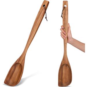 FillTouch 24 Inch Large Wooden Spoon for Cooking, Acacia Natural Wood Corner Spoon with Long Handle, Versatile Wood Spoons for Stirring, Flipping, Serving, Scraping