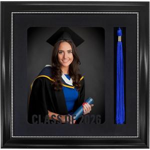 GMFrames Graduation Picture Frame with Tassel Holder Class of 2026 & 2025 Shadow Box Photo Frame for 8x10 Pictures Graduation Party Gift and Keepsake Black-Silver