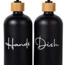 17 oz Hand Soap Dispenser Empty Glass Lotion Pump Bottles, Refillable Liquid Dish Soap Bottles for Bathroom, Kitchen Sink, Black, 2 Pack