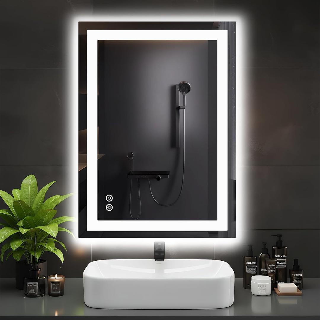 DUMOS 24.1"x32.1" LED Bathroom Mirror, Bathroom Vanity Mirror | Smart Anti-Fog, Front Light and Backlit, 3 Color Temperatures, Dimmable, Memory Function