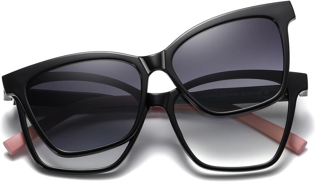 TR90 Magnetic Clip on Sunglasses Polarized Sun Glasses Clips Multifunctional Driving Eyeglasses (Black)