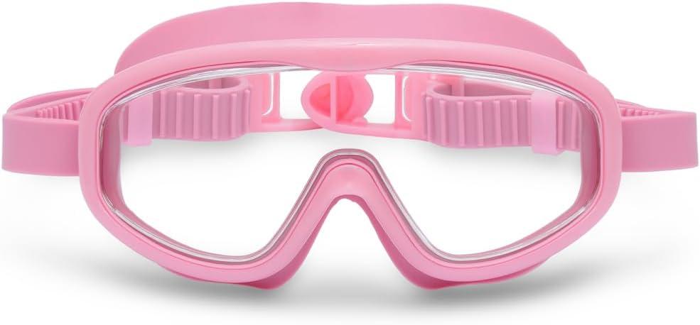 Petites Pommes Kid Goggles Ages 3-8 - Lightweight Silicone, Anti-Fog Wide Lens, Retro Design Child Swim Goggles, Adjustable Straps, Hair-Safe Buckle, Cotton Pouch Included, Bubblegum
