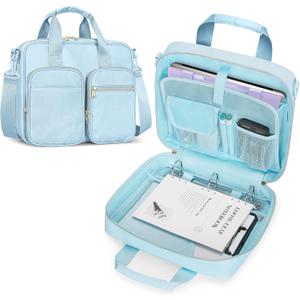 3 Ring Zipper Binder, 2 Inch Ring Binder Organizer Bag with Shoulder Strap Fits 13 Inch Laptop and 500 Sheets, Blue(Empty Bag Only)