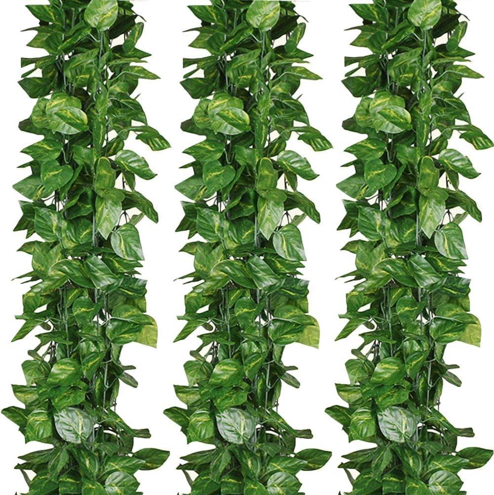 84 feet Artificial Vines Greenery Garland Fake Hanging Leaves Faux Foliage Plants for Wedding Party Garden Home Kitchen Office Wall Decorations (Scindapsus/12 Strands)