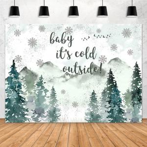 4 x Aperturee Baby It's Cold Outside Backdrop, 7x5ft Winter Wonderland Baby Shower Decorations, Gender Neutral Woodland Snowflake Photography Background, Forest Mountain Party