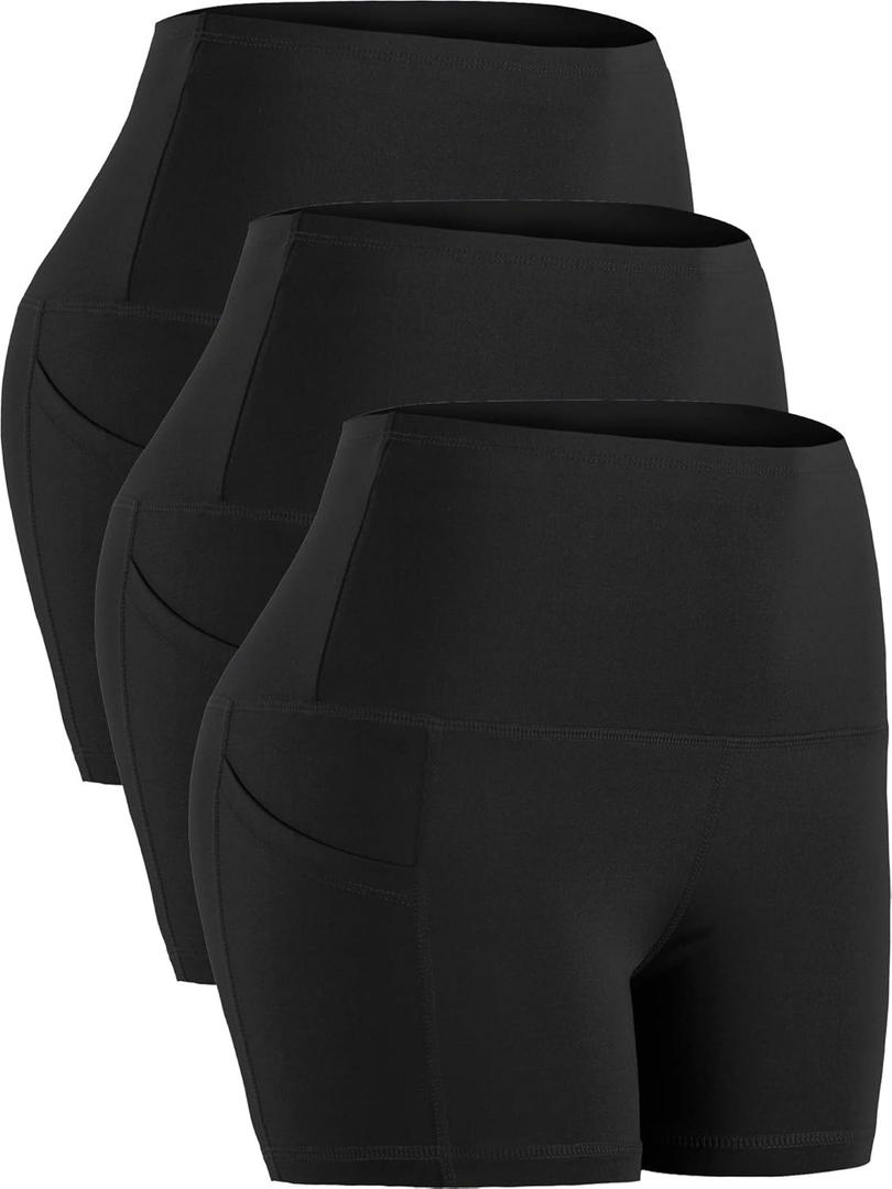 CADMUS High Waist Athletic Shorts for Womens Yoga Fitness Running Shorts with Deep Pockets (Medium, Pack of 3:1016# Black & Black & Black)