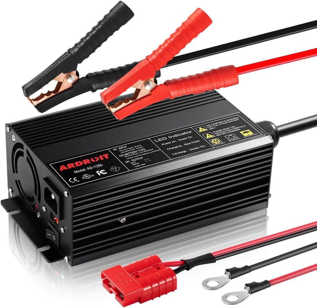 14.6V 50A LiFePO4 Battery Charger, Smart Trickle Charger and Maintainer for 12V Lithium Iron Phosphate Deep Cycle Batteries, AC-DC with LED Indicator for RV, Boat, Golf Cart, Solar Power