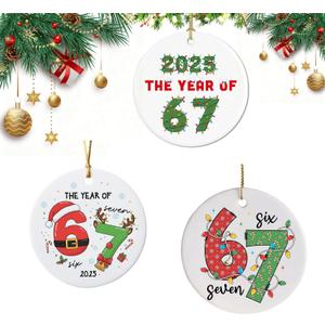 3pcs Six Seven Christmas Ornament，67 Acrylic Ornament, Funny 67 Meme Ornament，Santa Ornaments for Christmas Tree, Funny Teen Gift