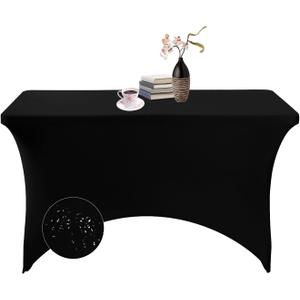 Spandex 4ft Waterproof Table Cover for Party,Wedding, Banquet, and Events(Black) (48" x 30" (Rectangular))